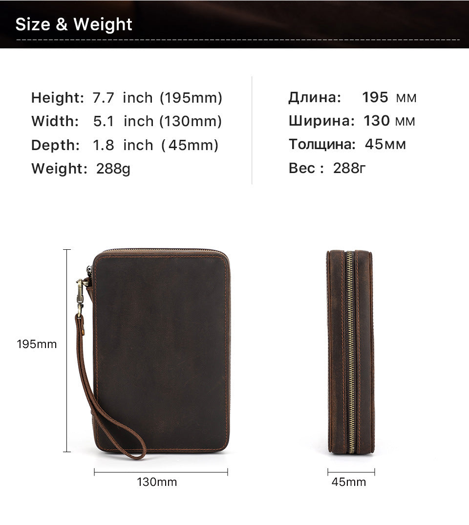 12-Slot Vintage Crazy Horse Leather Watch Strap Box | Handcrafted Zipper Travel Organizer