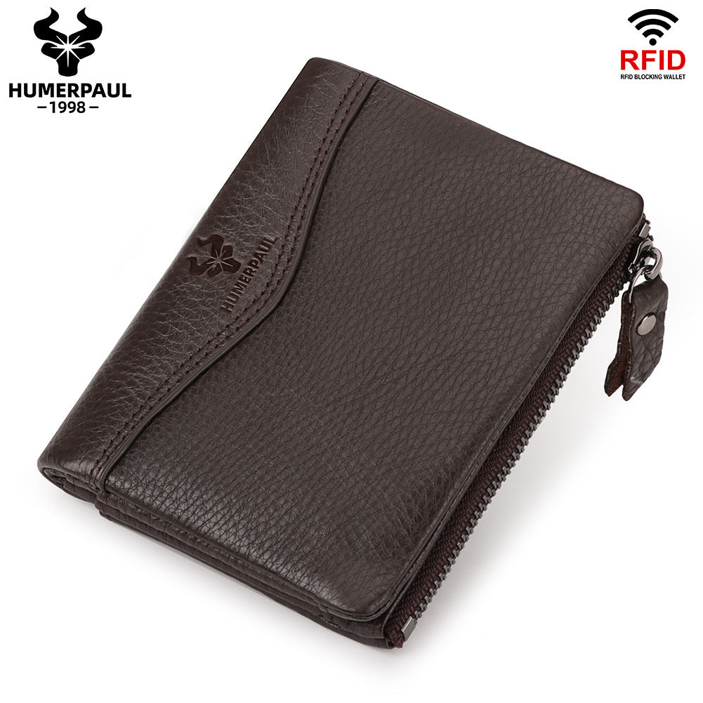 Retro Genuine Leather Short Wallet Dark Brown
