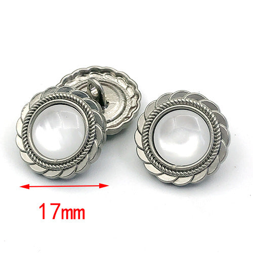 17mm Silver and White Round Lace Metal Shank Buttons 20pcs