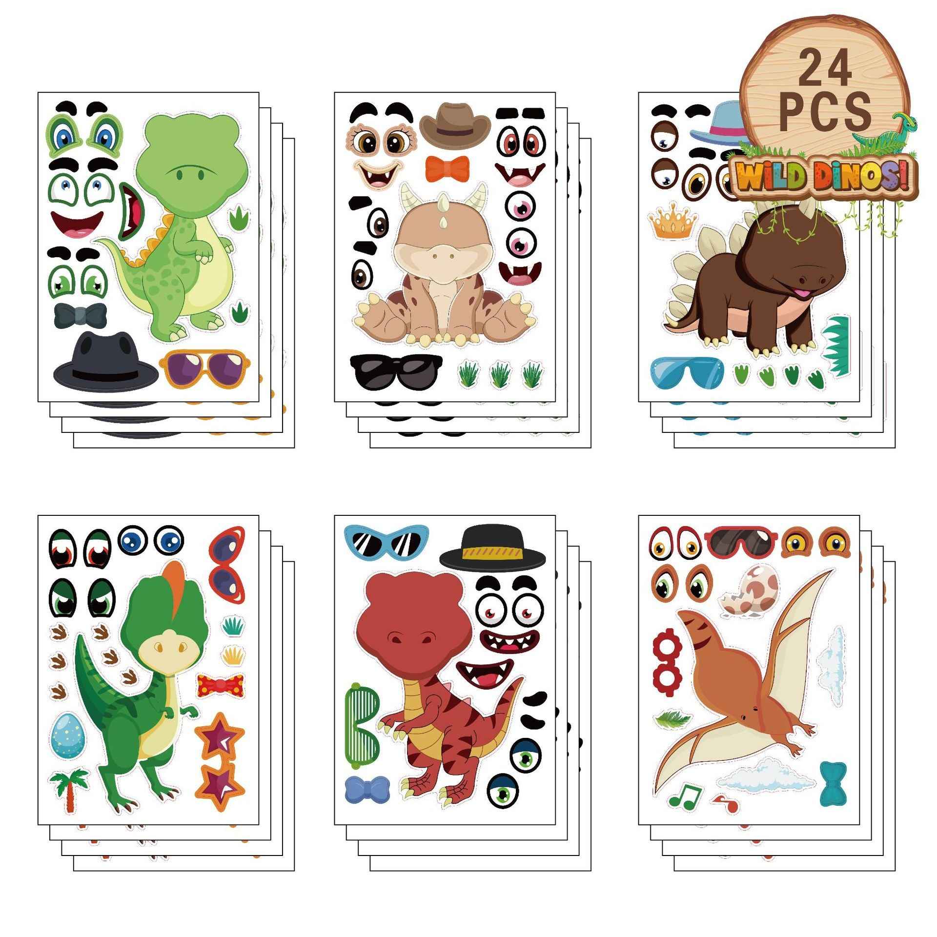 Make a Face Dinosaur DIY Stickers for Kids 24 Sheets