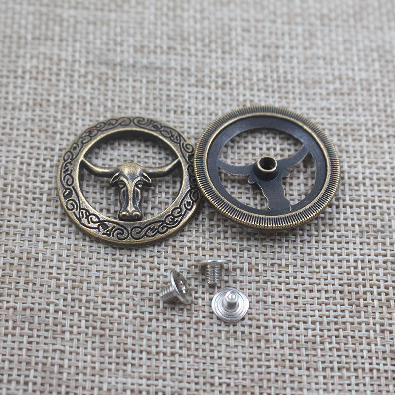 Runde Hohl-Taschenschrauben (28 mm), Bullenhaupt-Motiv, bronzefarben, mit Schrauben