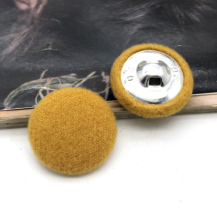 28mm round fabric-covered button, mustard yellow with metal shank