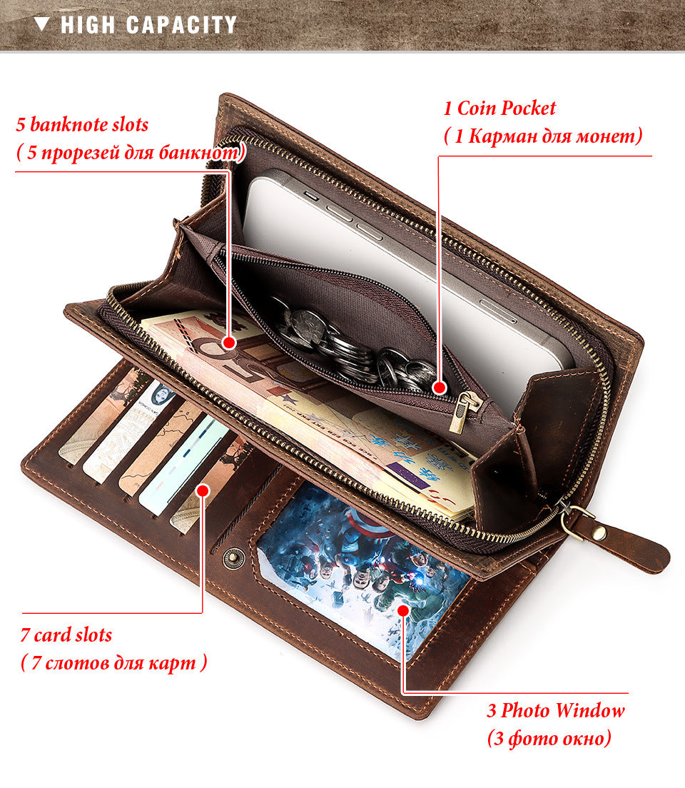 Men's Top Grain Leather Long RFID Blocking Wallet
