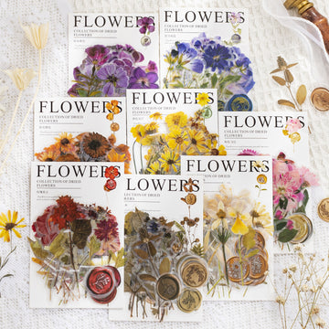 320 Peças Botânicos Vintage Autocolantes PET Flor Prensada & Selo de Cera