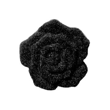 Black plush rose acrylic button, hidden-hole style, sweater fastening