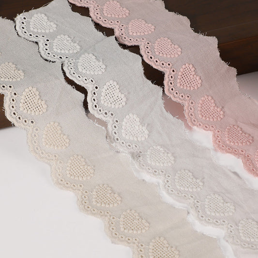 40mm Cotton Lace Trim with Hollow Heart Embroidery 16 Yards