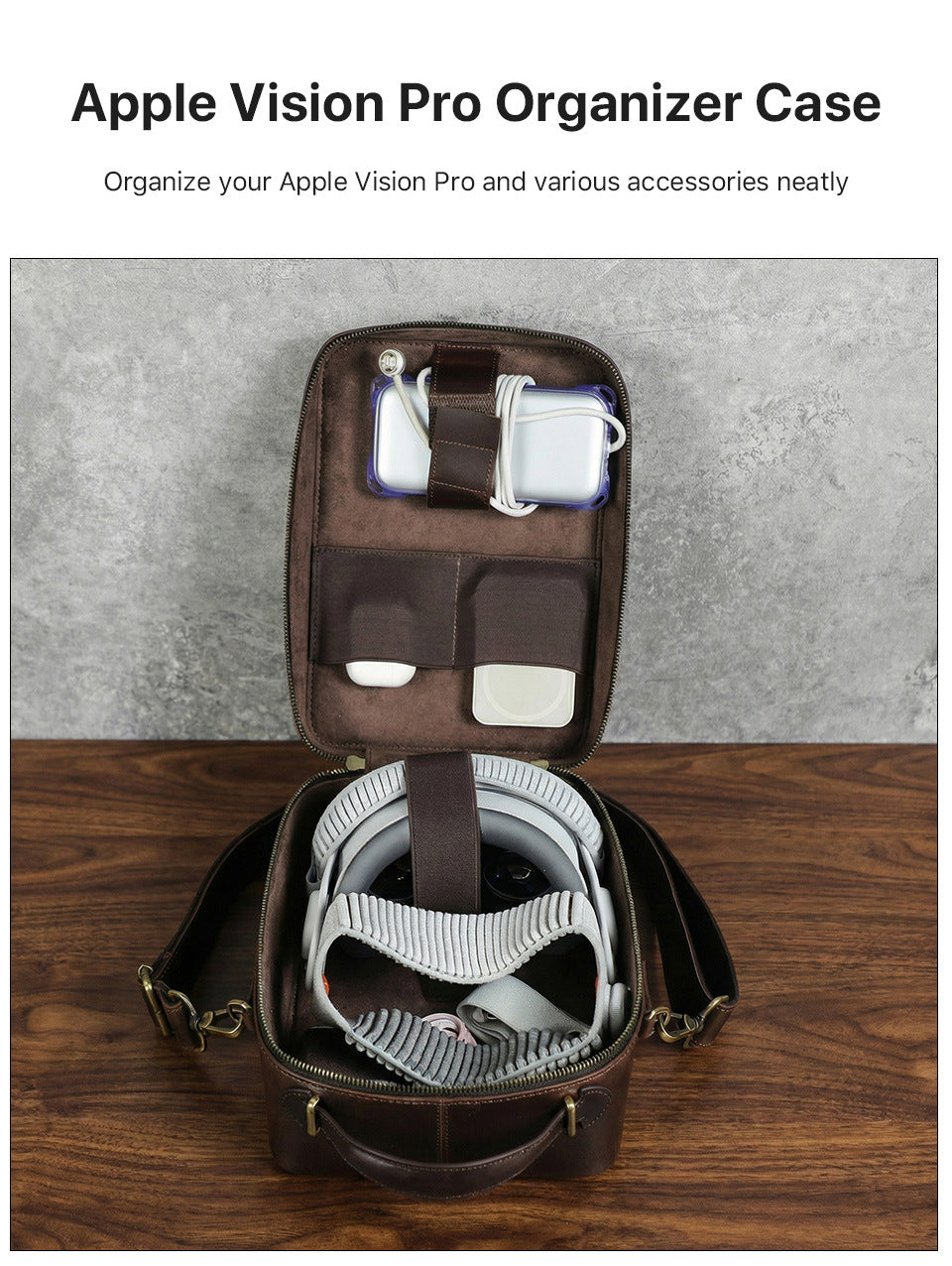 Apple Vision Pro Case Leather Carrying Bag Handheld & Crossbody VR Headset Storage