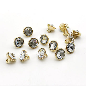 10mm Metal Shank Shirt Buttons, goldene Einfassung mit klaren Diamantsteinen (30 Stk.)