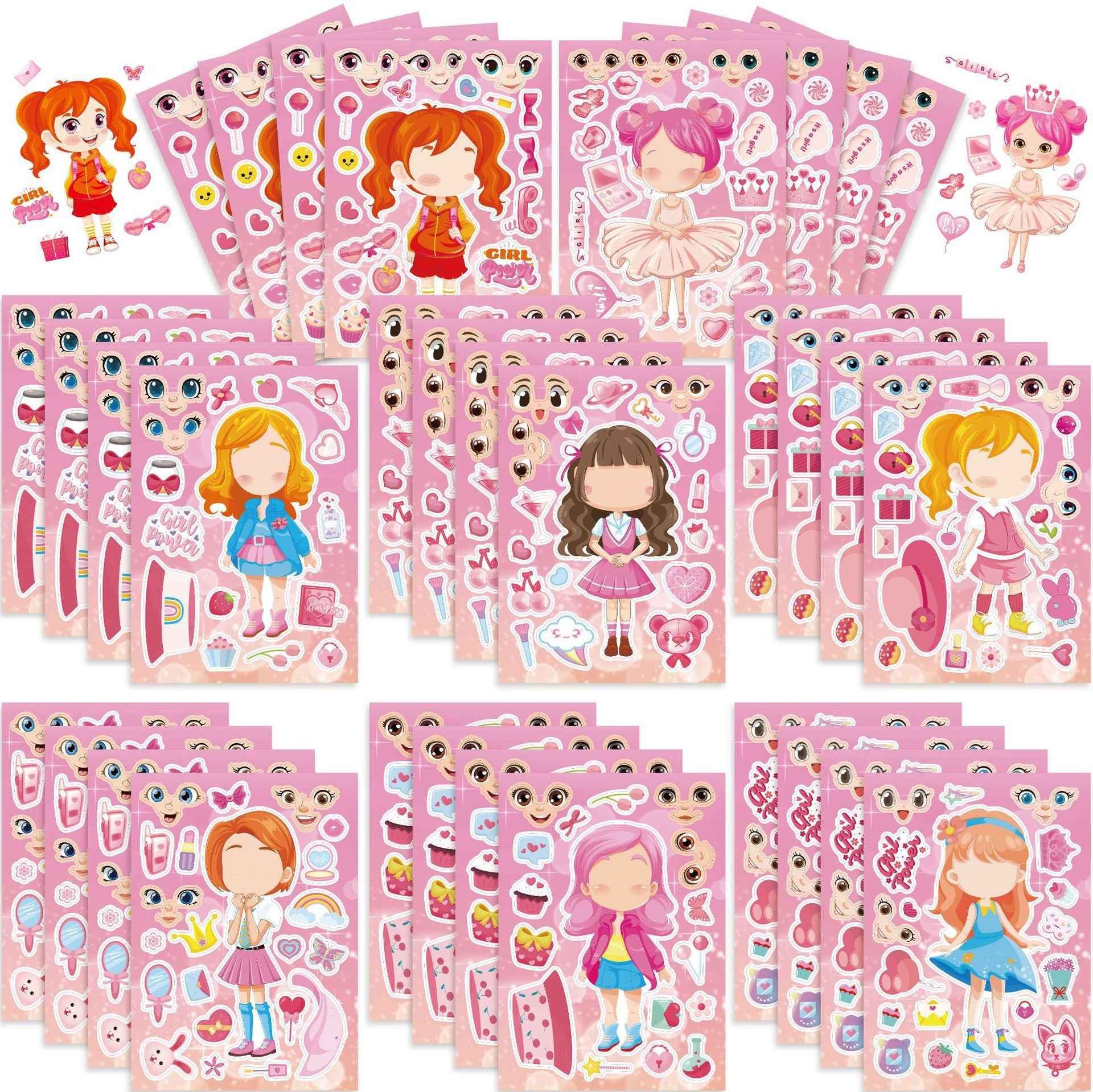 Make a Face Pink Girls Stickers for Kids 24 Sheets