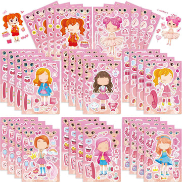 Make a Face Pink Girls Stickers for Kids 24 Sheets