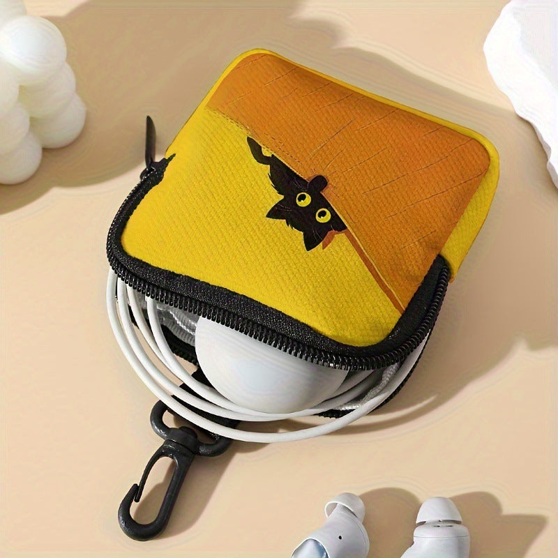 Black Cat Print Yellow Coin Pouch Mini Earphone Case 2 Pack