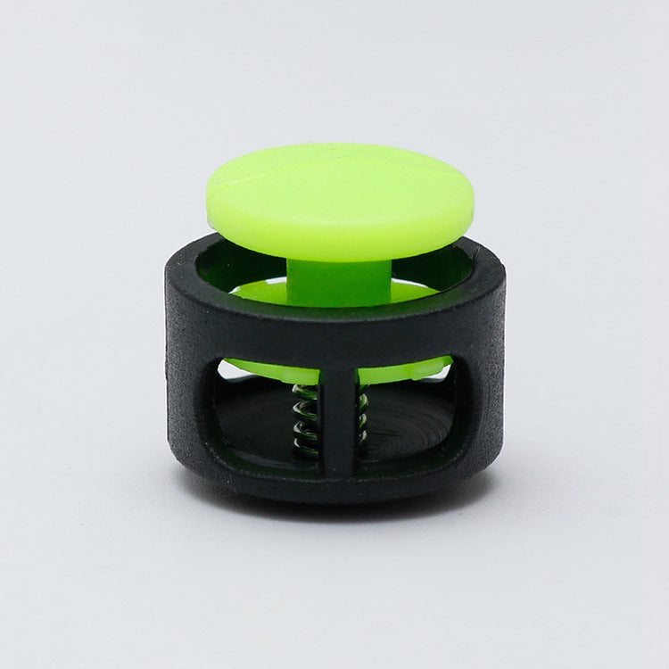 17mm Schnurstopper mit Feder, neon-grüner Knopf in schwarzer Kunststoffhalterung
