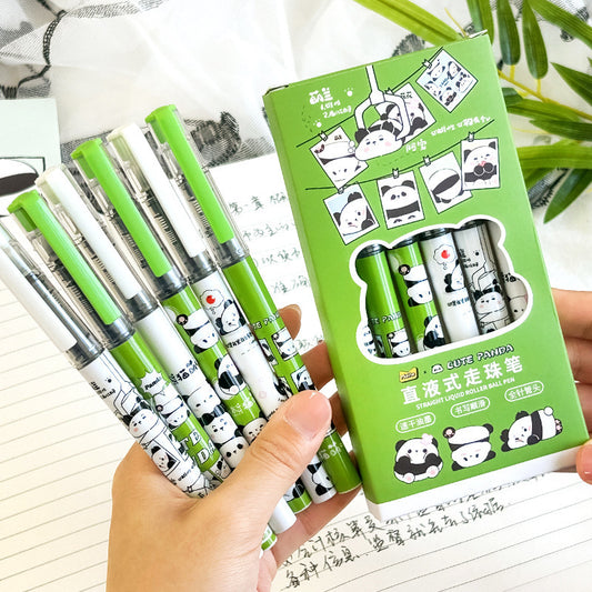 12PCS Cute Panda Rollerball Pen 0.5mm Black Liquid Ink