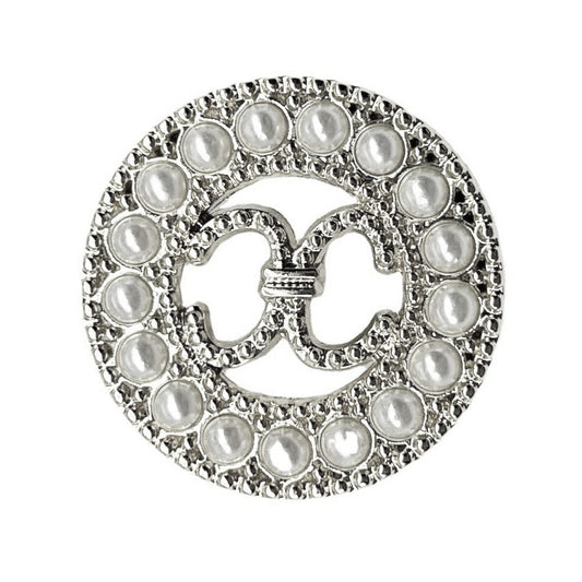 Gold Silver Round Hollow Double C-Ring Pearl Metal Shank Buttons 10pcs Silver