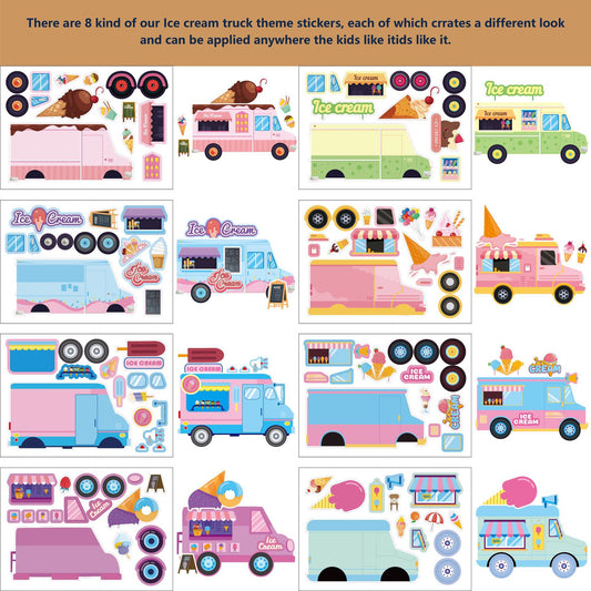 Tee kasvot jäätelöautotarrat lapsille 24 arkkia