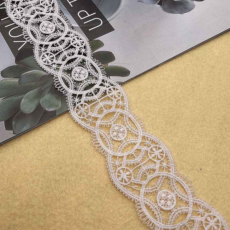 4.5cm white wave lace trim with ornate floral double-sided lace edging