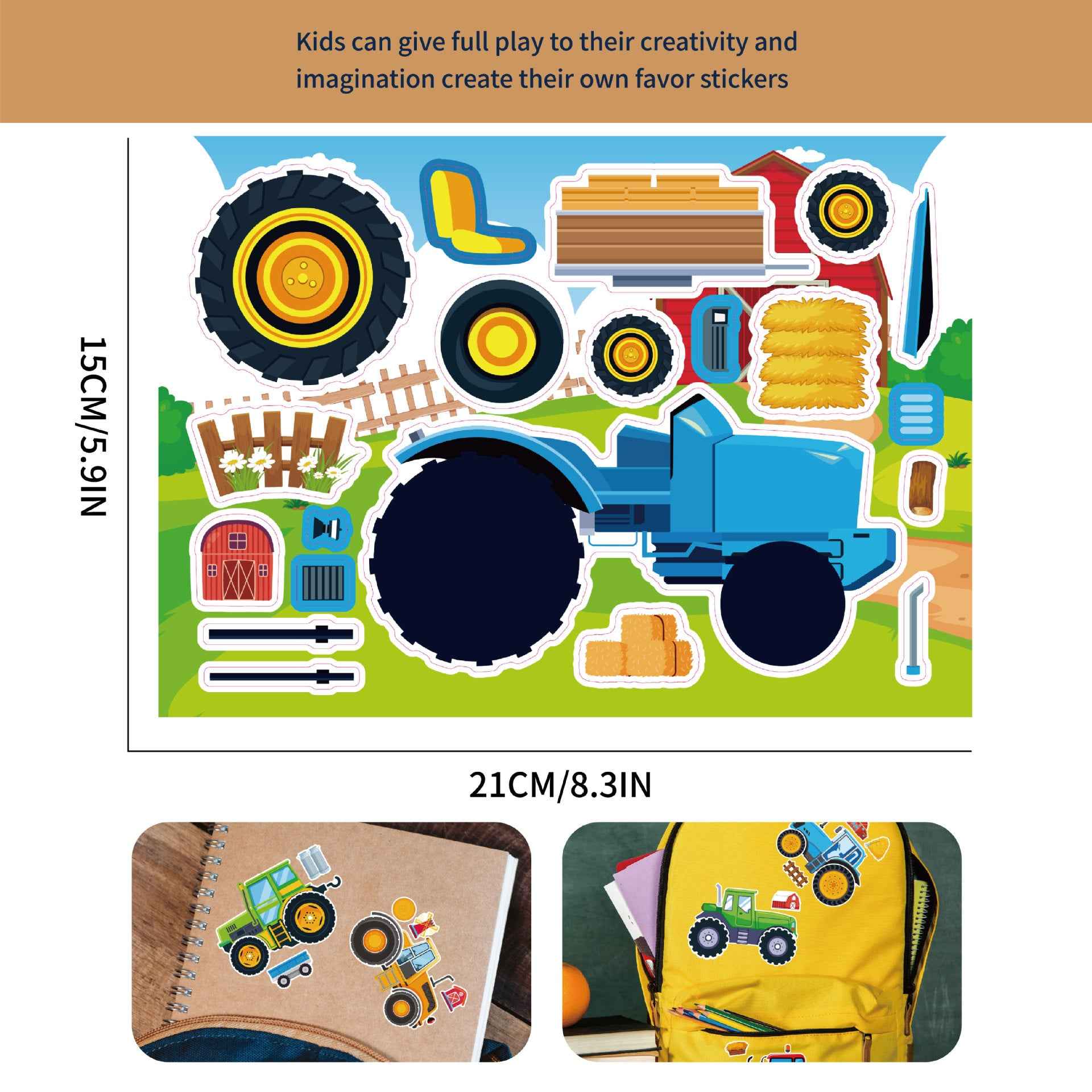 Make a Face Farm Tractors Stickers for Kids 24 Sheets