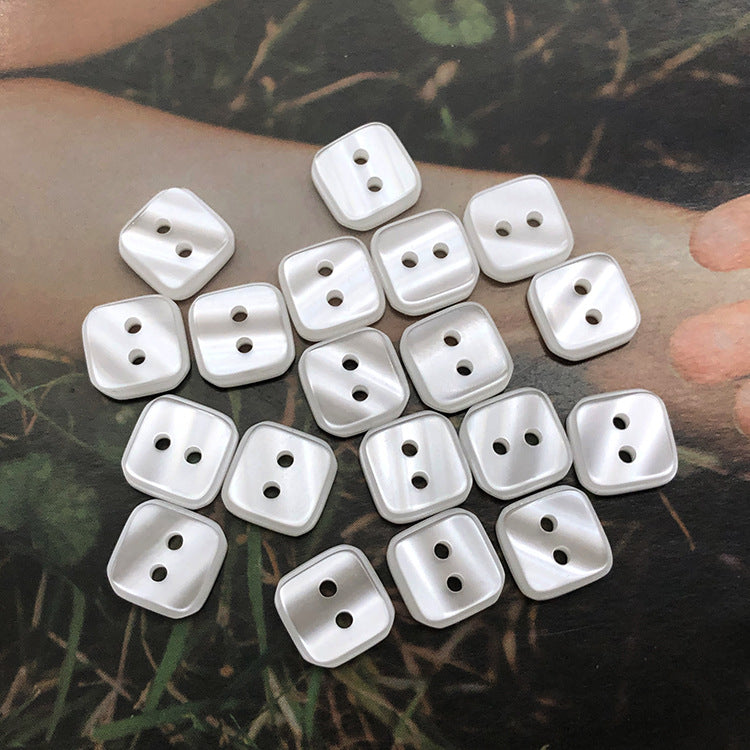 11.5mm pearl white square 2-hole resin shirt buttons, transparent, 100pcs