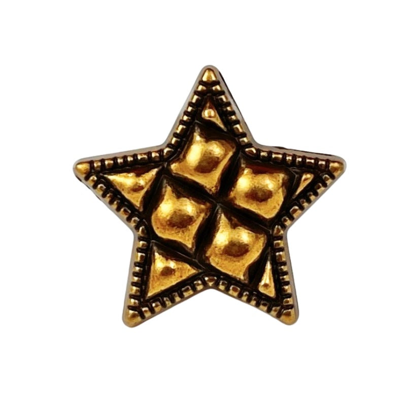 Star metal button, antique gold tone, 18/20/23mm, raised decorative star design