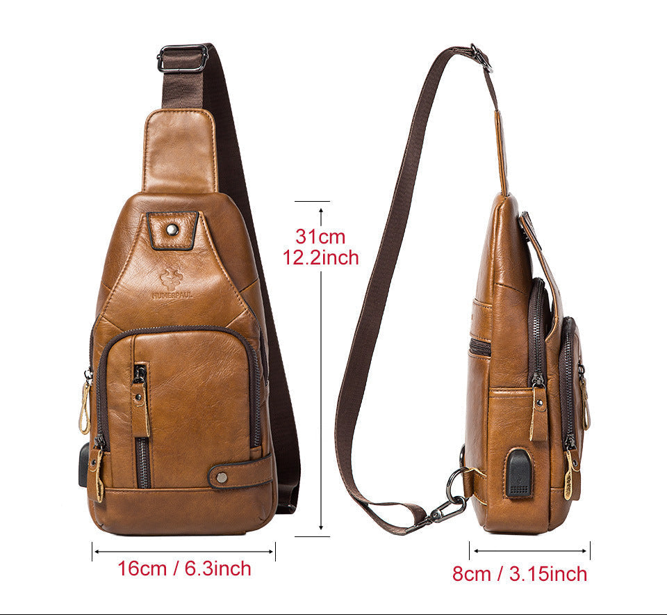 Men's Genuine Leather Chest Bag Full Grain Cowhide Sling