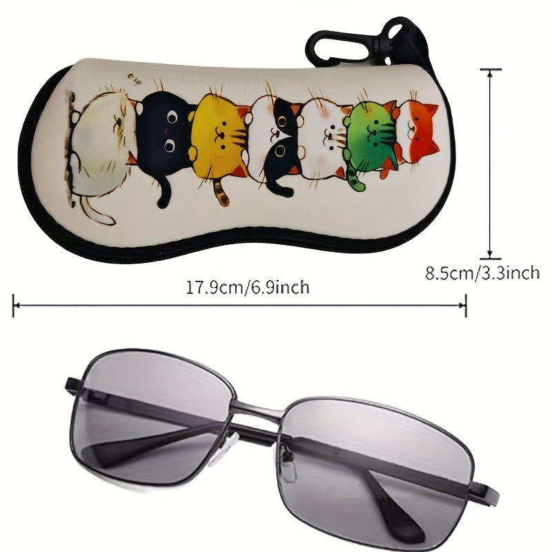 Cat Stack Glasses Case Eyewear Pouch with Keychain 2 Pack