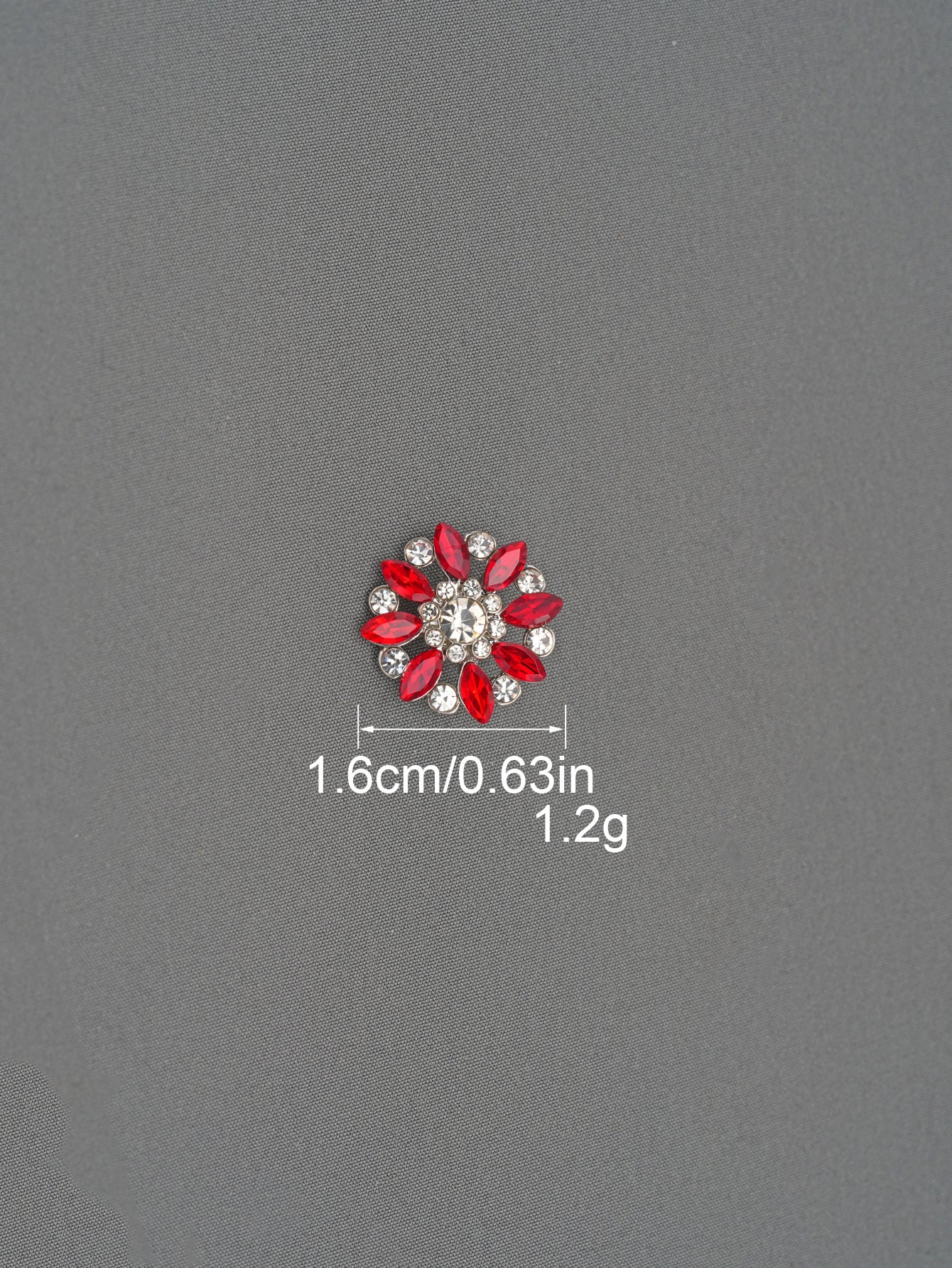 Small red crystal flower rhinestone shank button with clear center