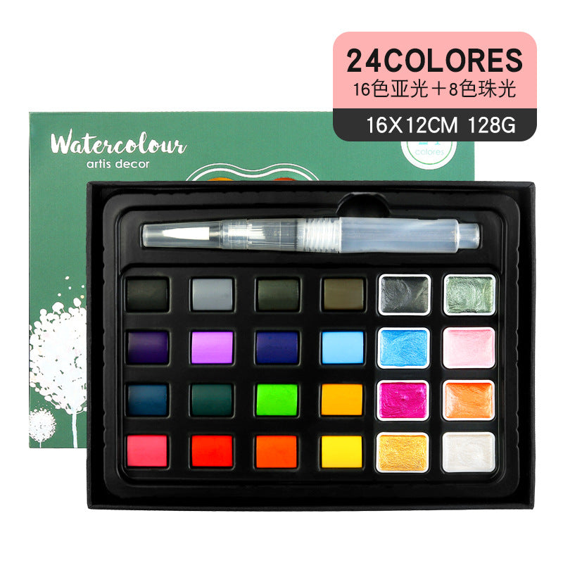 24 Colors Watercolor Paint Set Metallic Glitter Color