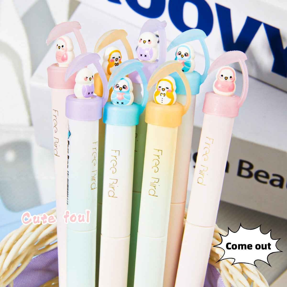 8pcs Cute Free Bird Gel Pens Black Ink 0.5mm