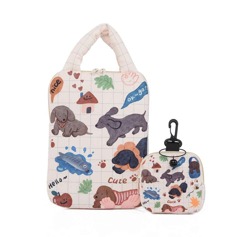 Beige Animal-Themed Laptop Sleeve 14 inch 2-Piece Set