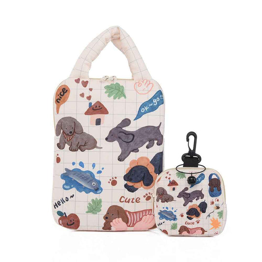 Beige Animal-Themed Laptop Sleeve 14 inch 2-Piece Set