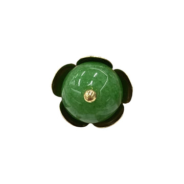 Green jade-style stone button with gold-tone floral metal base, 12mm