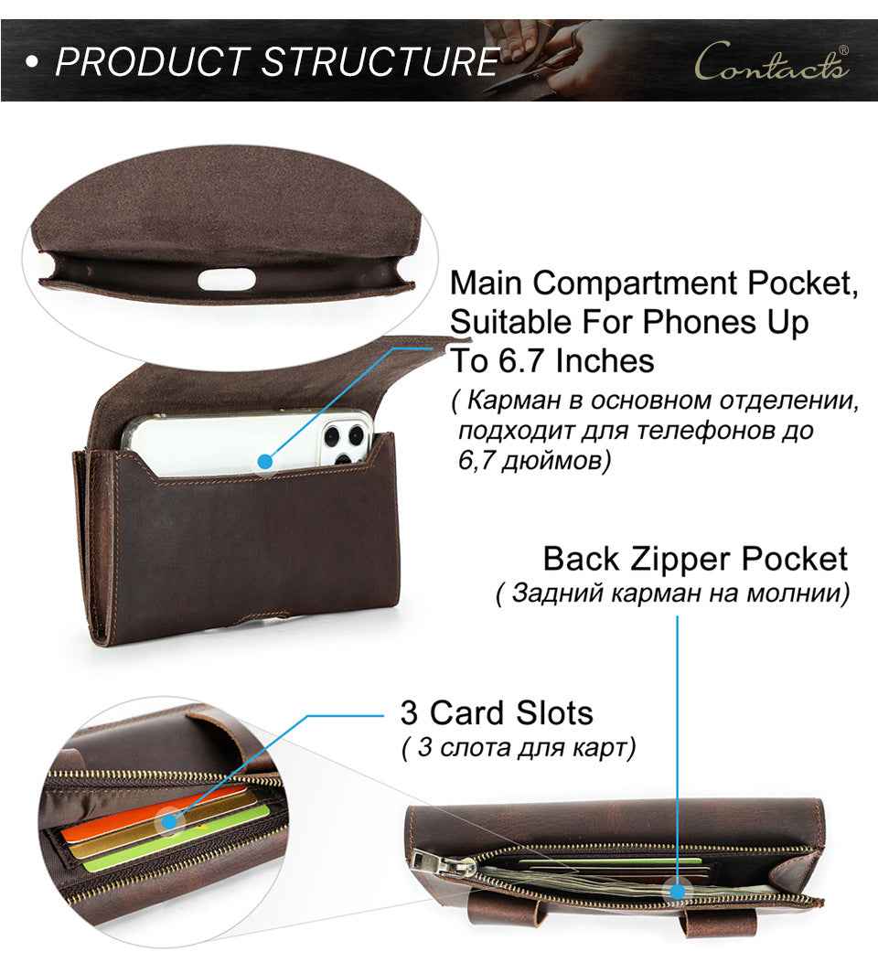 Contacts Family Phone Holster – Leather Belt Case for 6.7" Phones