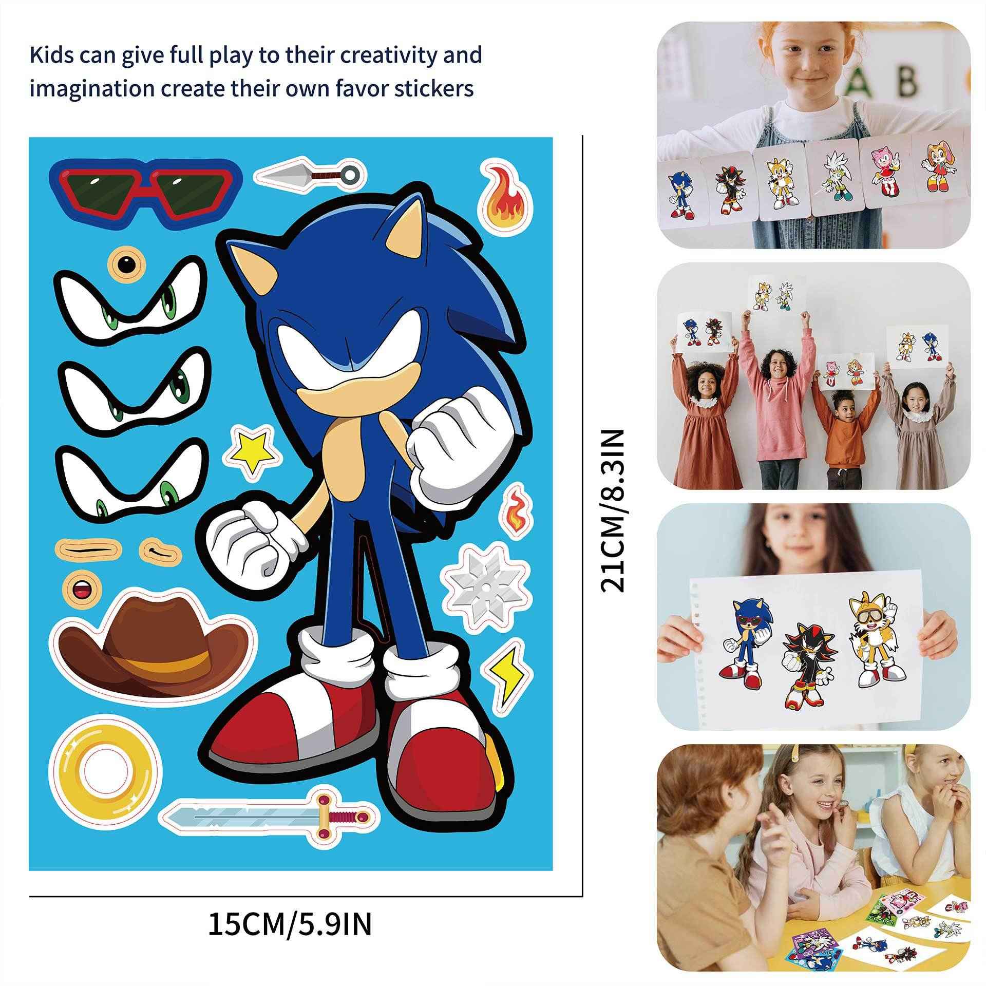 Make a Face Cartoon Sonic The Hedgehog Stickers for Kids 24 Sheets