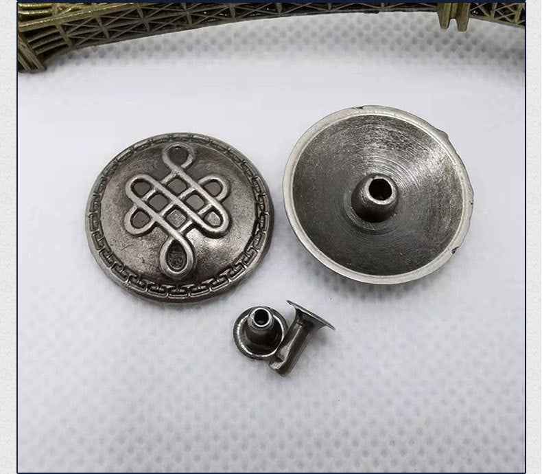 Round antique-silver cross rivet stud: front cross emblem with back plate and posts