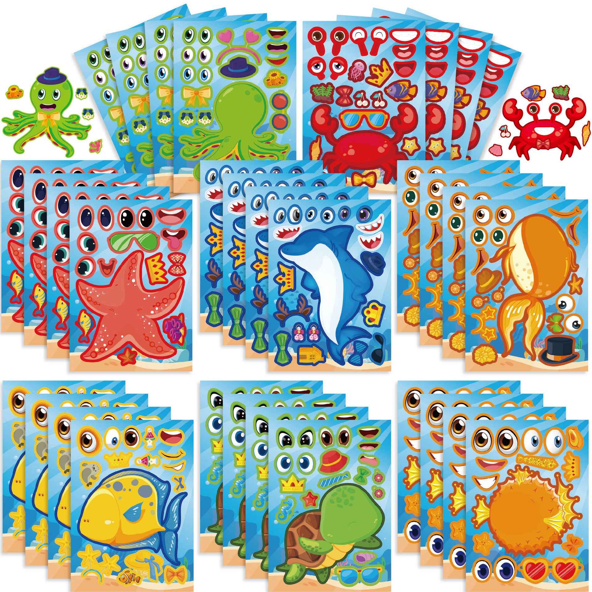 Make a Face Cartoon Marine Animals DIY Stickers for Kids 24 Sheets