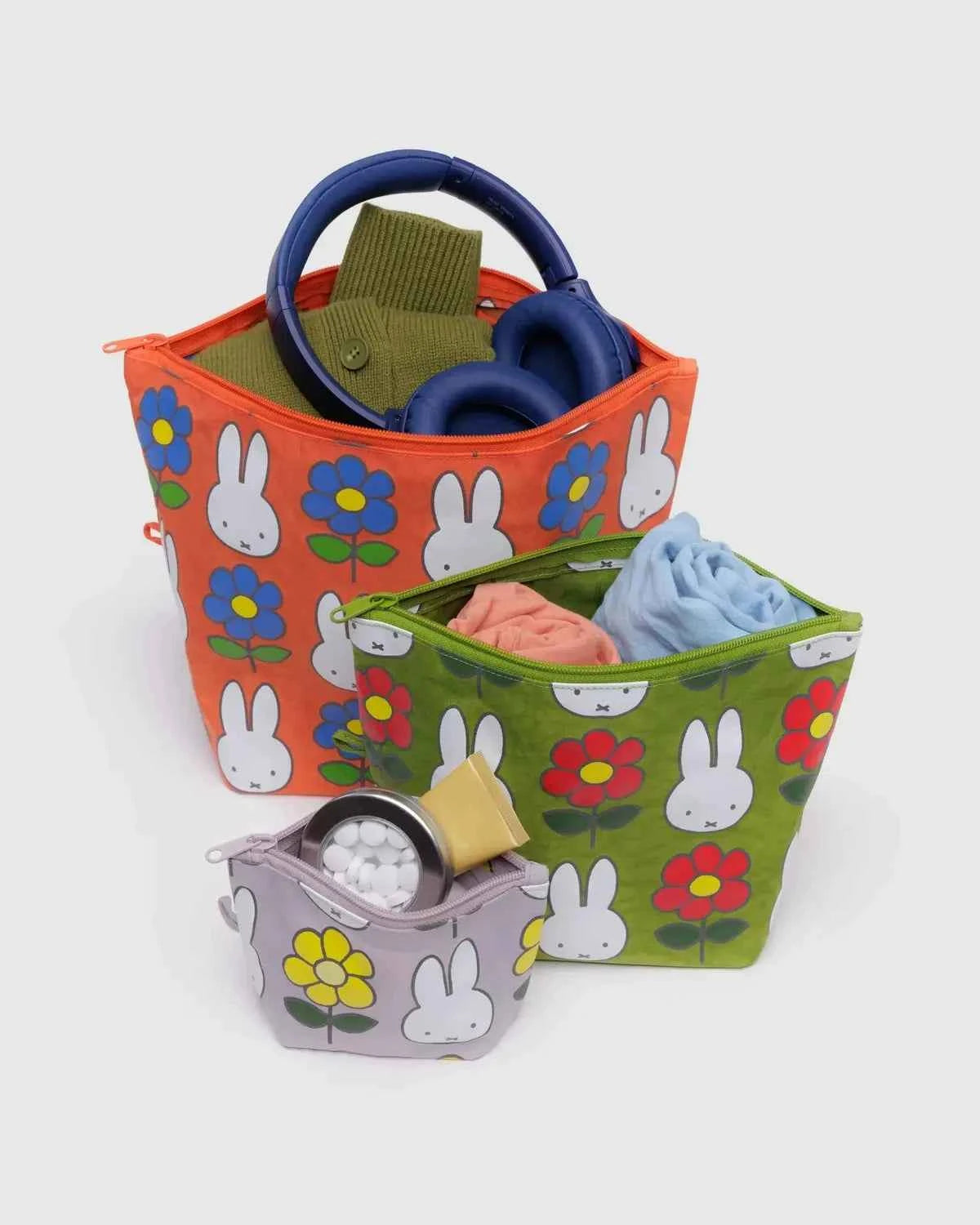 Japanese Cute Bunny Print 3-Piece Cosmetic Bag Set
