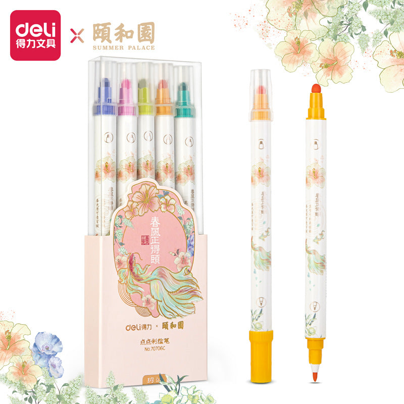 DELI Summer Palace Dot Metallic Marker Pens Set 15 Color Dual Tip