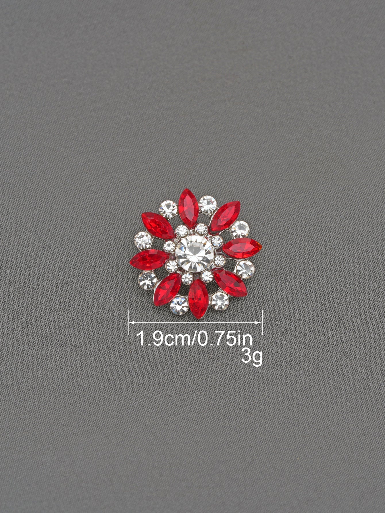 Red crystal flower rhinestone shank button, 1.9 cm, clear center