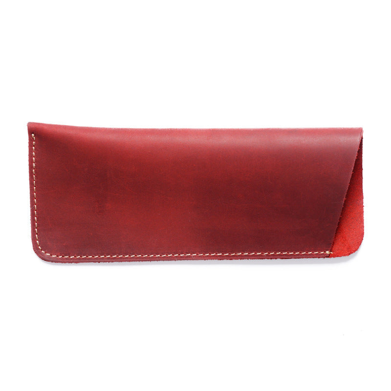 Vintage Crazy Horse Leather Pen Pouch Sleeve Eyeglasses Holder Red