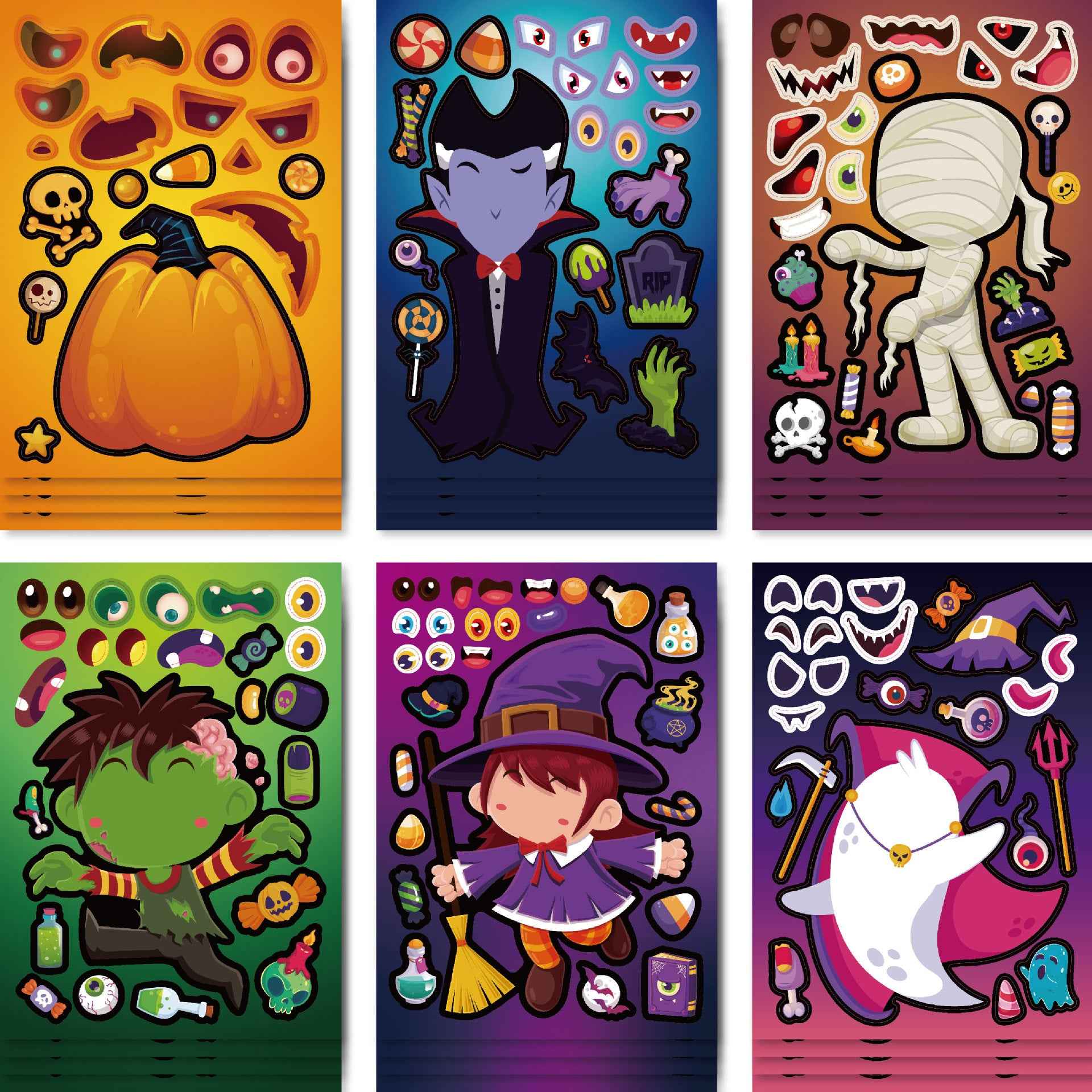 Make a Face Halloween Ghost DIY Stickers for Kids 24 Sheets