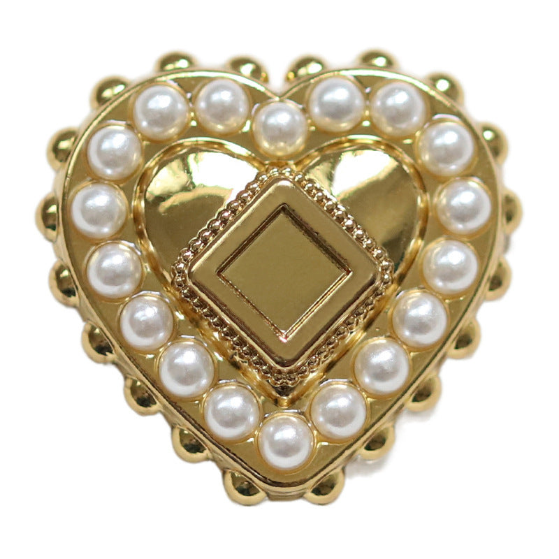 Heart coat button: gold-tone alloy with pearl-like accents and square center