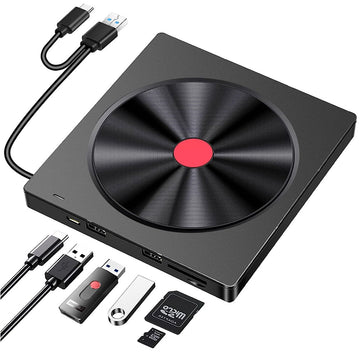 Zunanji CD/DVD pogon 5-v-1 z branjem SD/TF kartic | USB 3.0 in Type-C | Priključi in uporabljaj | Univerzalno za prenosnike in računalnike