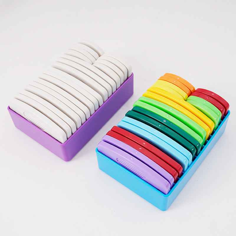 20Pcs knit blocking pin kit with white and colorful comb blockers in storage cases