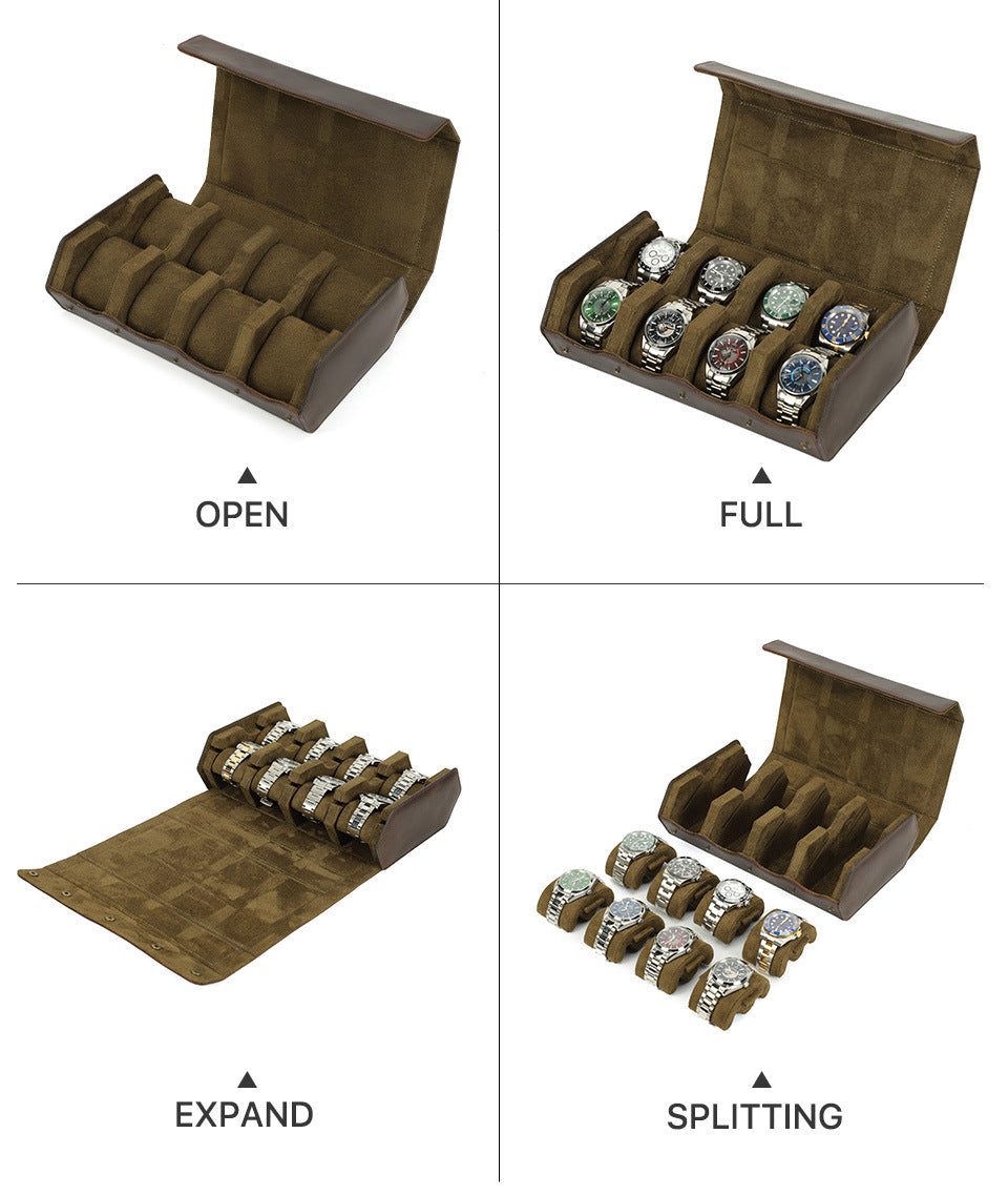 8-Slot Vintage Watch Box – Handcrafted Leather Watch Display & Storage Case