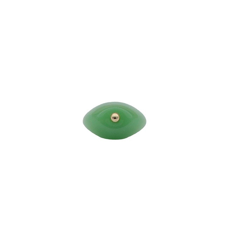 Light green resin shank button with gold-tone center, oval