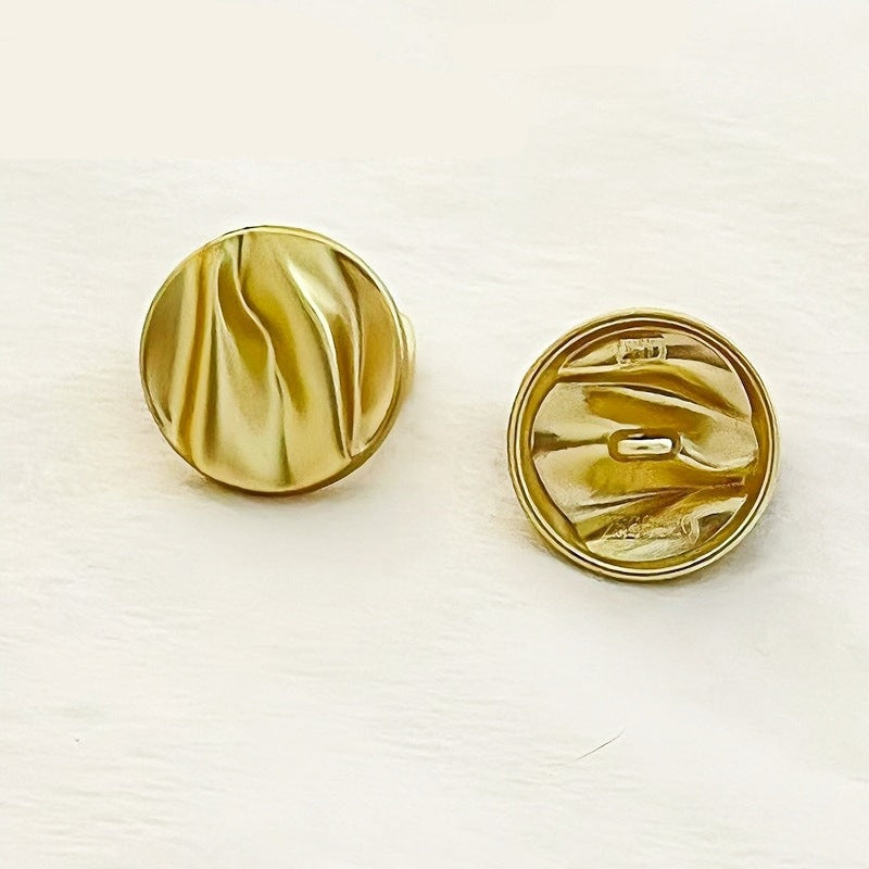 Gold wave pattern metal shank buttons—front and back, vertical ridged waves