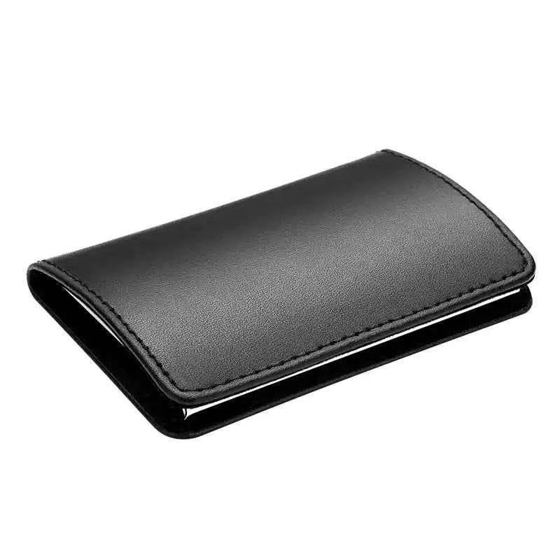 MODERN Black Leather & Stainless Steel Business Card Holder