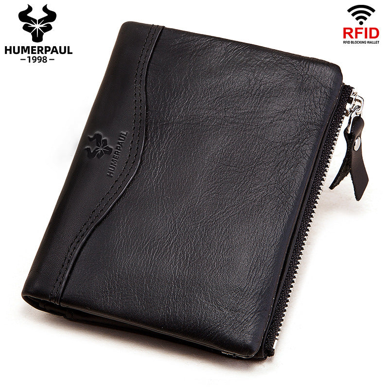 Retro Genuine Leather Short Wallet Black