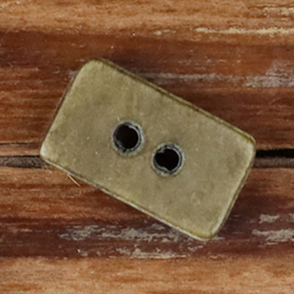 Olive novelty shirt button with two holes on a rectangular shape