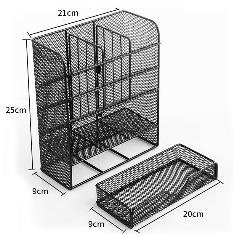 Metal Pen Holder Desk Organizer with 10 Compartments and 1 Drawer